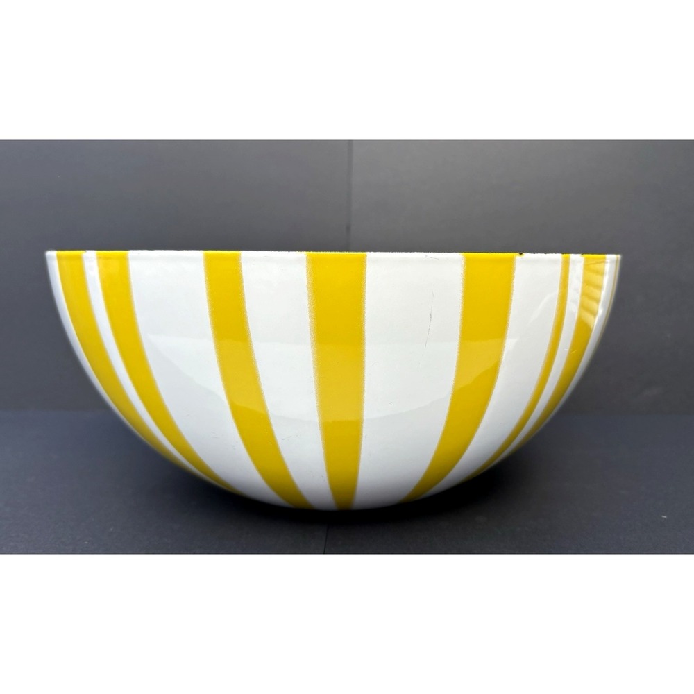 Vintage Catherineholm enamel enamelware bowl yellow white stripe 11" excellent